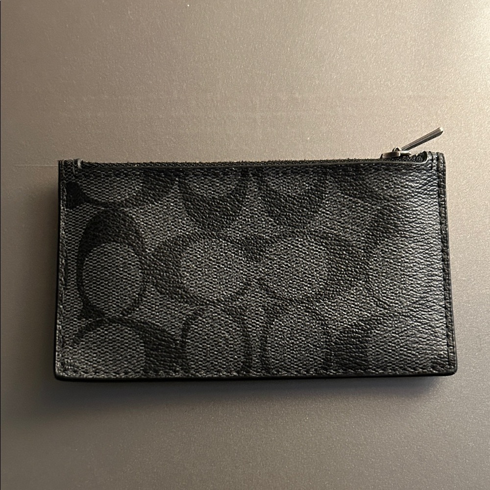 Coach Black Signature Card Zip Wallet - Picture 3 of 3